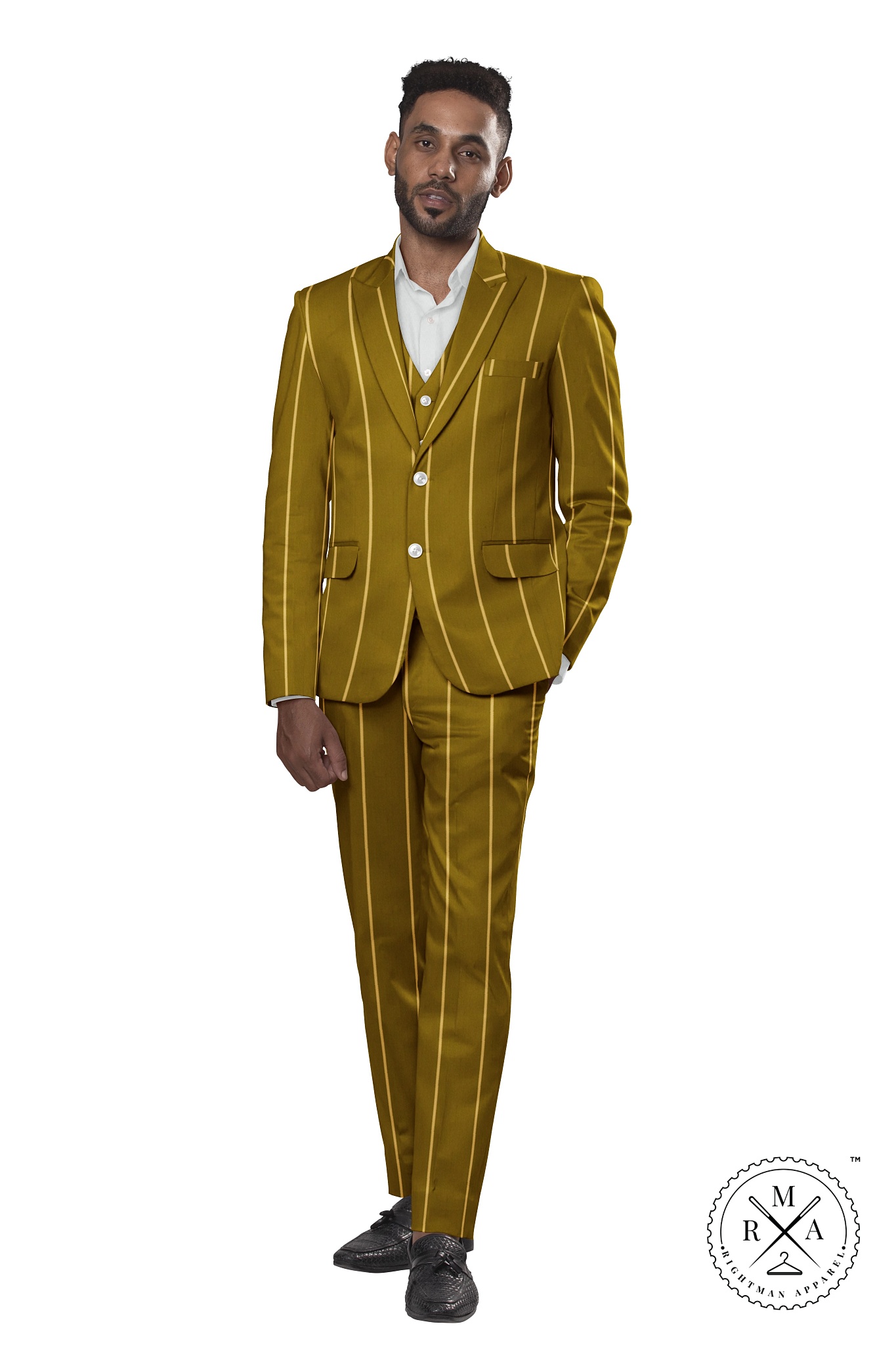 Dijon Yellow TR Three Piece Suit With Stripes SU45